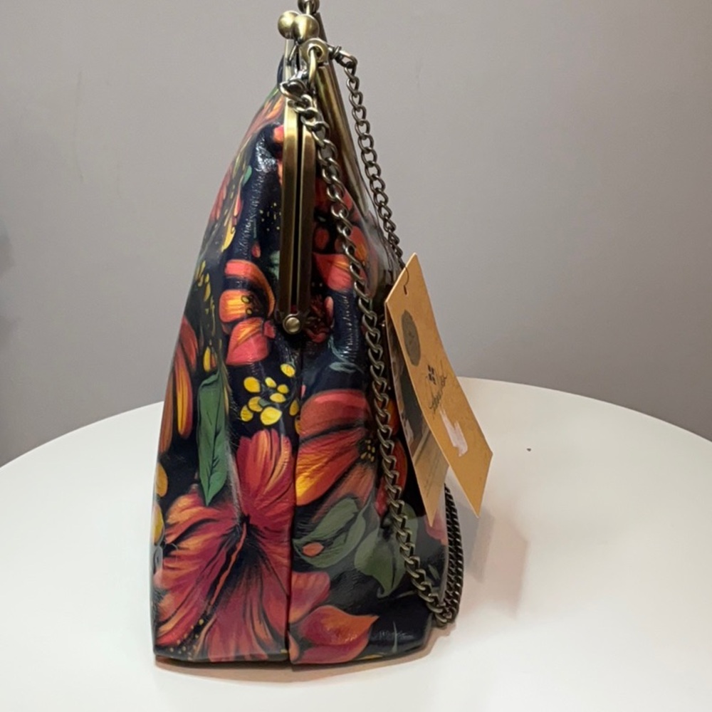 Patricia Nash Tropical Escape Kisslock Satchel Crossbody Floral Leather Bag NWT - Picture 6 of 16